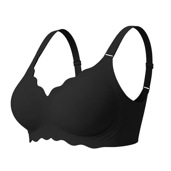 Women's Strapless Bras Scalloped Full Coverage Wirefree Soft Support Daily Bra Sports Bras for Women Black XL