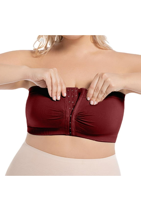 Women's Strapless Bras No Underwire Front Closure Bandeau Stretchy Bralette Non-Padded Seamless Wireless Push Up Plus Size Solid Bra Bralette, Summer Tube Top, S-6XL