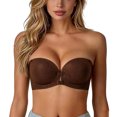 thumbnail image 1 of Women's Strapless Closure Push-Up Bra Padded Bandeau Bras Wavy Trim Seamless Bralette Khaki S, 1 of 5