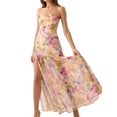 thumbnail image 1 of Women's Strapless Floral Maxi Dress with Side Slit Ruched Bodice Lightweight 100% Polyester Fabric for Summer Occasions, 1 of 10