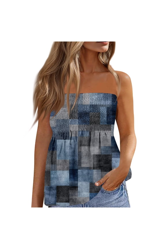 Women s Strapless Floral Print Tube Top Casual Loose Fit Sleeveless Blouse Multiple Vibrant Pattern Options Soft Lightweight Fabric Comfortable Summer Daily Bohemian Top