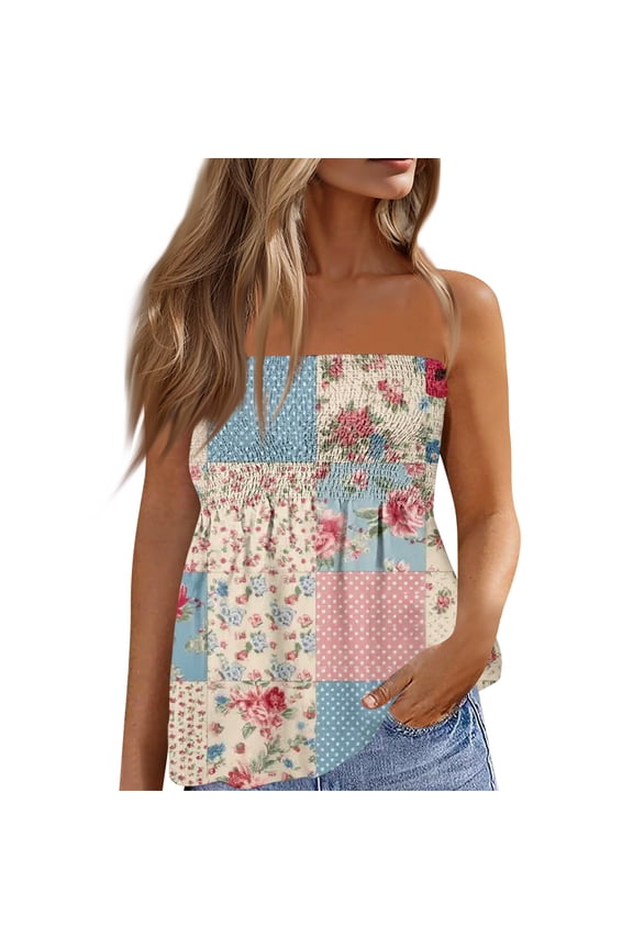 Women s Strapless Floral Print Tube Top Casual Loose Fit Sleeveless Blouse Multiple Vibrant Pattern Options Soft Lightweight Fabric Comfortable Summer Daily Bohemian Top