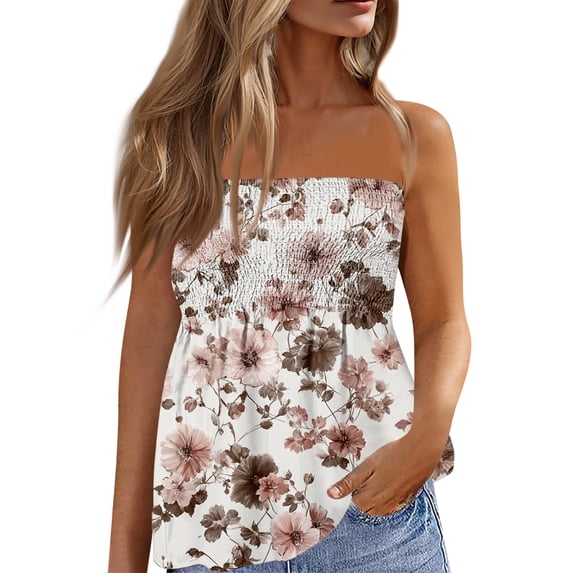 Women s Strapless Floral Print Tube Top Casual Loose Fit Sleeveless Blouse Multiple Vibrant Pattern Options Soft Lightweight Fabric Comfortable Summer Daily Bohemian Top