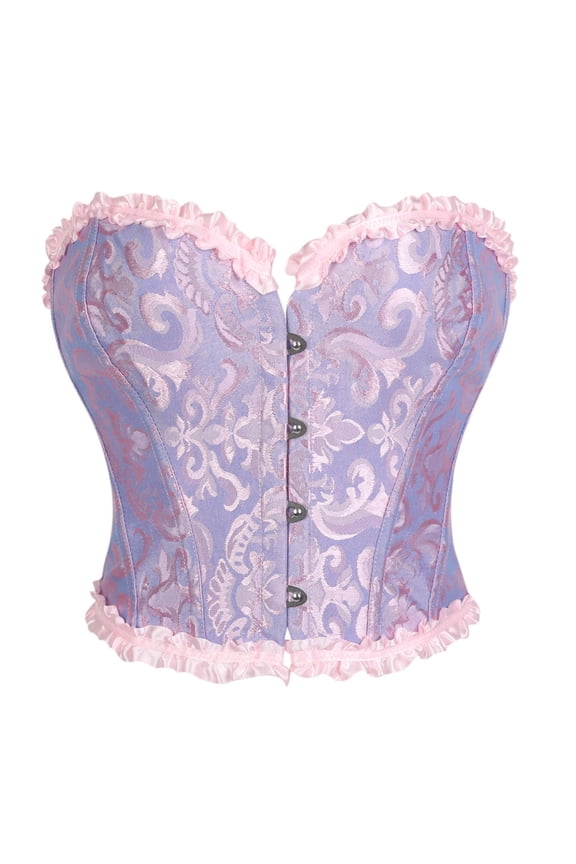 Women's Strapless Floral Satin Corset Tops Cropped Bustier Tube Tops for Vintage Bridal Formal Wedding Party Purple XL