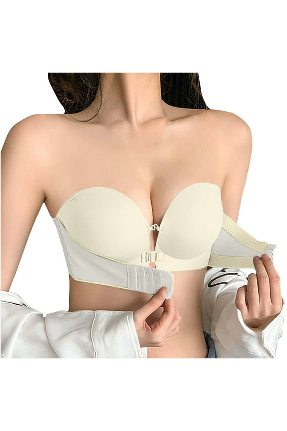 Women's Strapless Front Closure Bra Comfort Wireless Buttons Hem Bras Smooth Breathable Push up Bralettes
