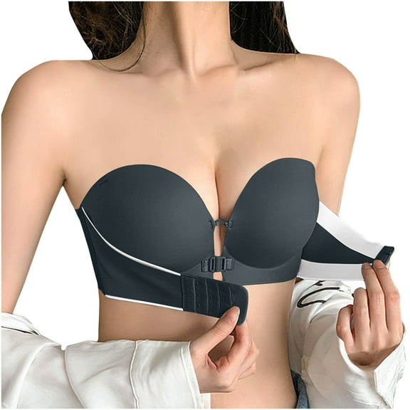Women's Strapless Front Closure Bra Comfort Wireless Buttons Hem Bras Smooth Breathable Push up Bralettes