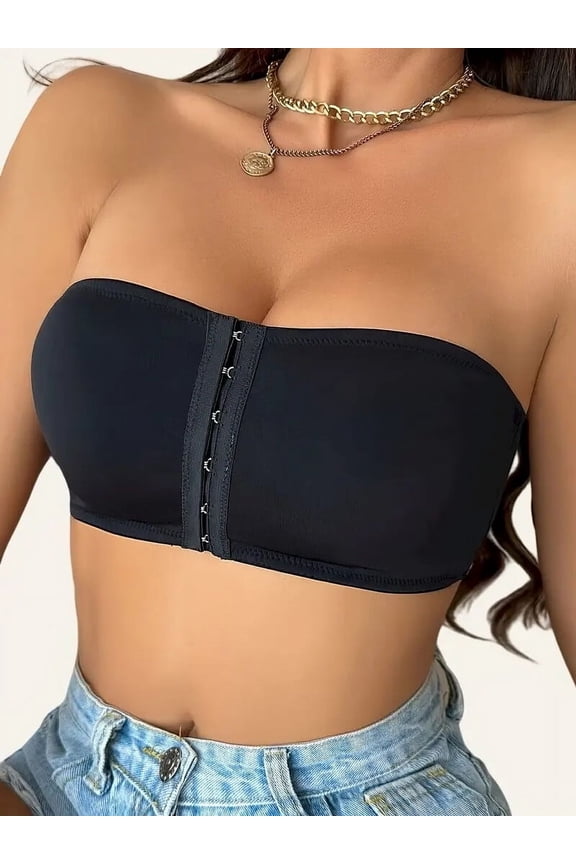 Women's Strapless Front Closure Bra Padded Bandeau Seamless Tube Top Bralette