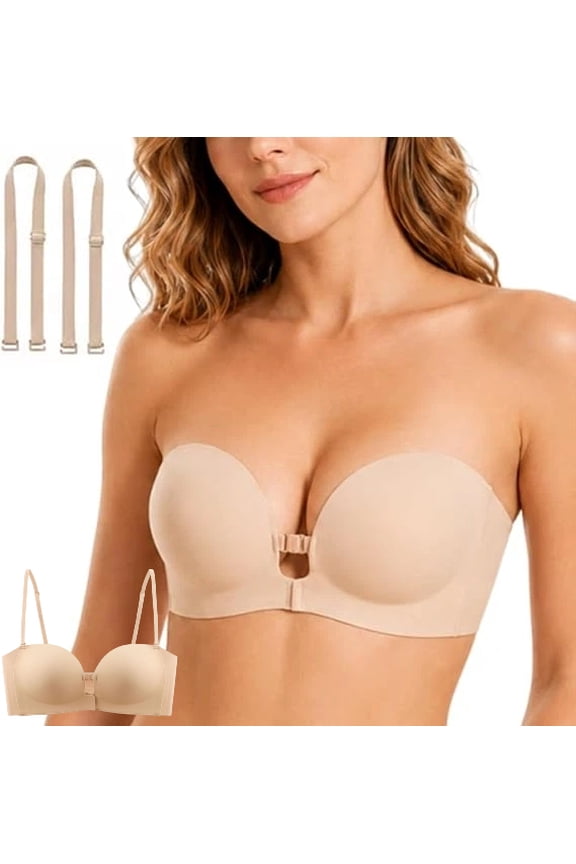Women's Strapless Front Closure Push-Up Bra, Seamless Bra Front Closure, Non Slip Adjustable Shoulder Straps
