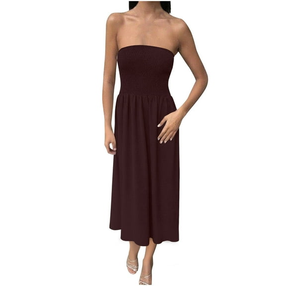 Women’s Strapless Maxi Dress Casual Tube Top Sundress Sleeveless Flowy A-Line Summer Beach Dresses