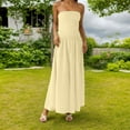 thumbnail image 1 of Women's Strapless Maxi Dress Elegant Sleeveless Off Shoulder Ruffled Flowy Long Summer Wedding Party Evening Gown, 1 of 4