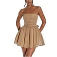 thumbnail image 1 of Women's Strapless Mini Dress, Glitter Tulles Homecoming Dresses for Teens, A Line Short Prom Cocktail Gown with Bow Khaki S, 1 of 6