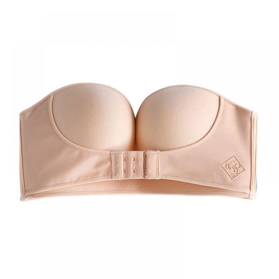 Women's Strapless Padded Bra Invisible Wire Free Front Closure Push Up Bra Bras with Adjustable Shoudler