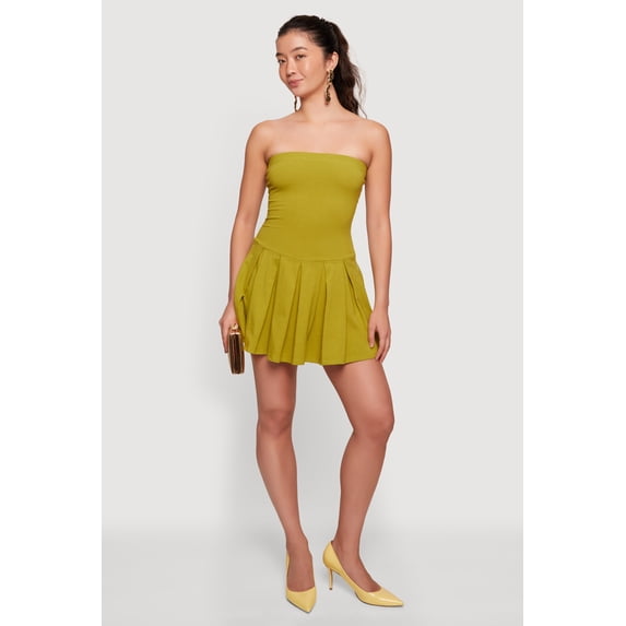 Women's Strapless Pleated Mini Dress