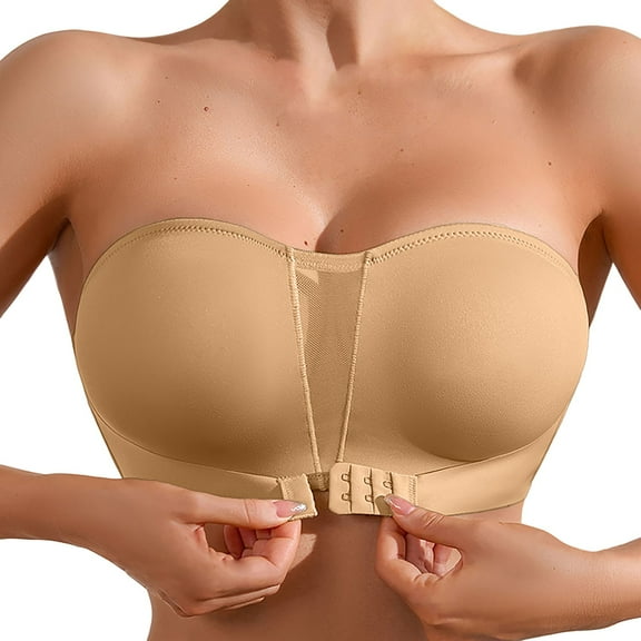 Women's Strapless Push Up Bra 3/4 Cup Underwire Lightly Lined Comfortable Support Seamless Multiway Deep V Neck Bandeau Bustier