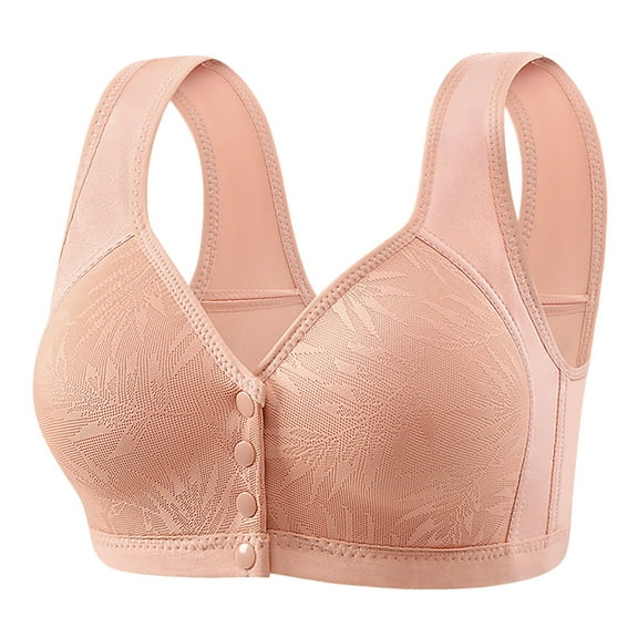 Women's Strapless Push Up Bra New Women's Non Steel Ring Style Printed Gathered Middle Button Breathable Underwear Daily Bra Orange 40/90Bc