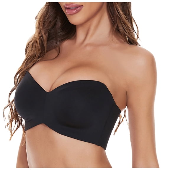 Women's Strapless Push Up Bra New Women's Solid Color Detachable Sling Beautiful Back Ventilate Strapless Type F Cup Bra Black 42/95F