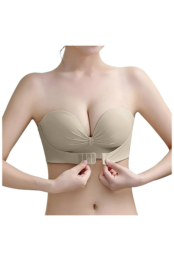 Women's Strapless Push Up Bra - Non-Slip, Reinforced Hooks, Detachable Shoulder Straps for Party & Wedding