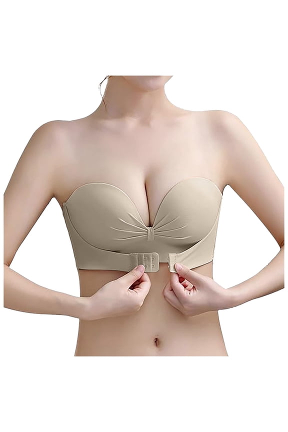 Women's Strapless Push Up Bra - Non- Rubber Band, Reinforced Hooks, Detachable Straps, Nylon Spandex for Backless Dresses