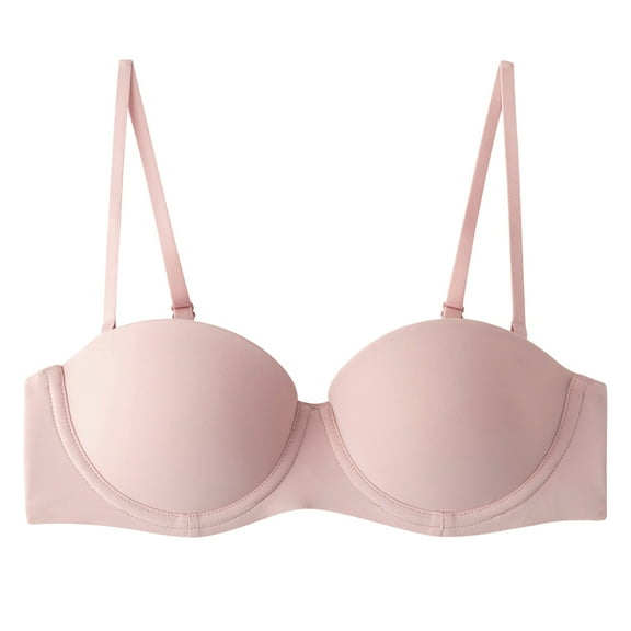 Women's Strapless Push Up Bra Underwire Padded T-Shirt Bra Wedding Bra(Pink,36C)