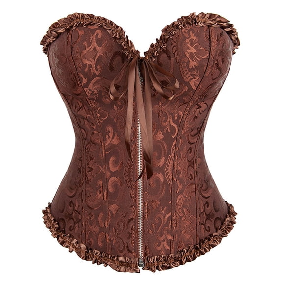 Women's Strapless Ruffle Corset Bustier Front Zip Vintage Gothic Hourglass Shaper Tops for Festival Wedding Evening Party Coffee L
