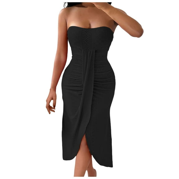 Women's Strapless Solid Slim Irregular Hem Casual Dress - Sleeveless, Polyester, Spring/Autumn/Winter - Available in S-XXL Sizes