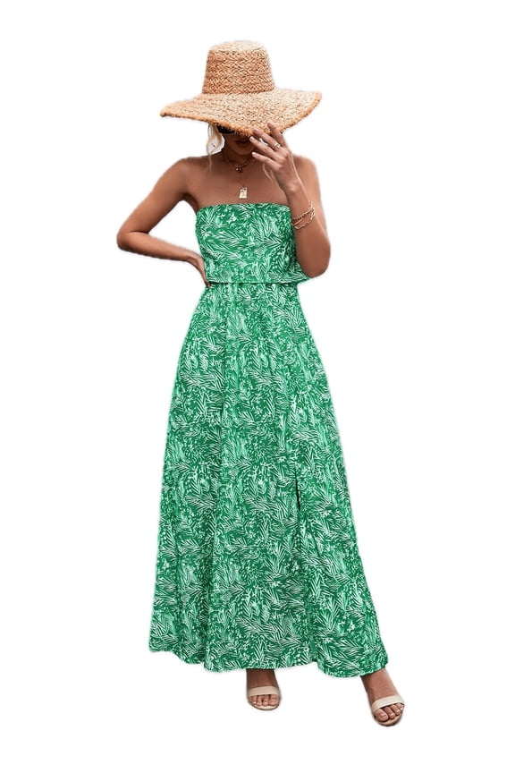 Women's Strapless Split Maxi Dress Sleeveless Solid Floral Pattern With Slit Maxi Ninety five% Polyester Five% Spandex