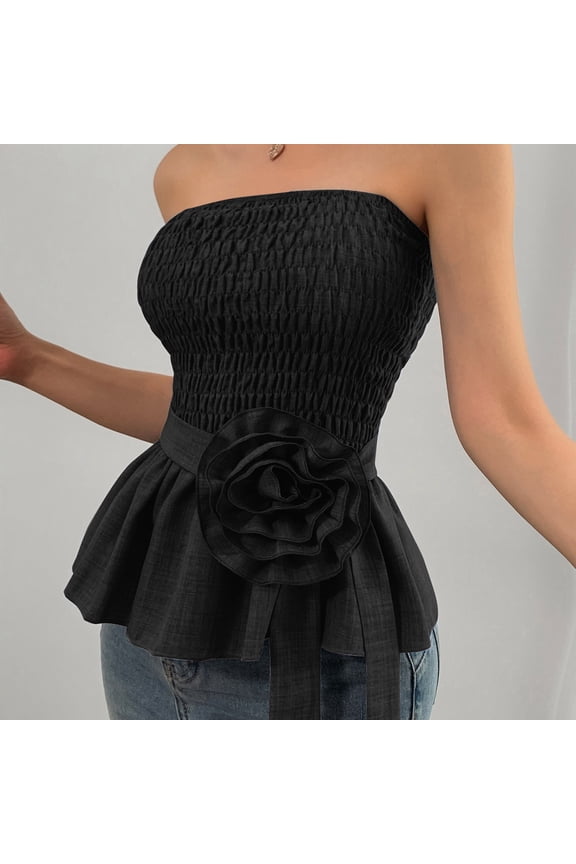 Women's Strapless Tank Top Summer Casual Sleeveless Blouse Beach Vacation Pure Color Basic T Shirt for Women with Jeans Atmosphere Top Womens Camisole Tops Shirt Blouses Work 3x Workout Tops