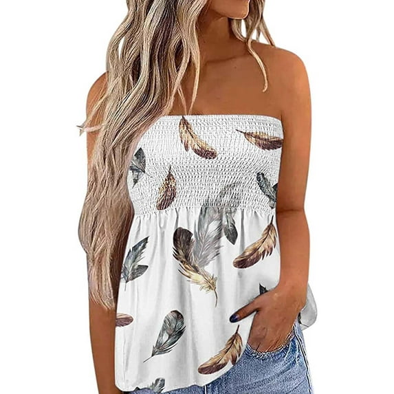 Women's Strapless Tank Tops Sleeveless Pleated Gradient Color Pullover Summer Loose Fit Tops