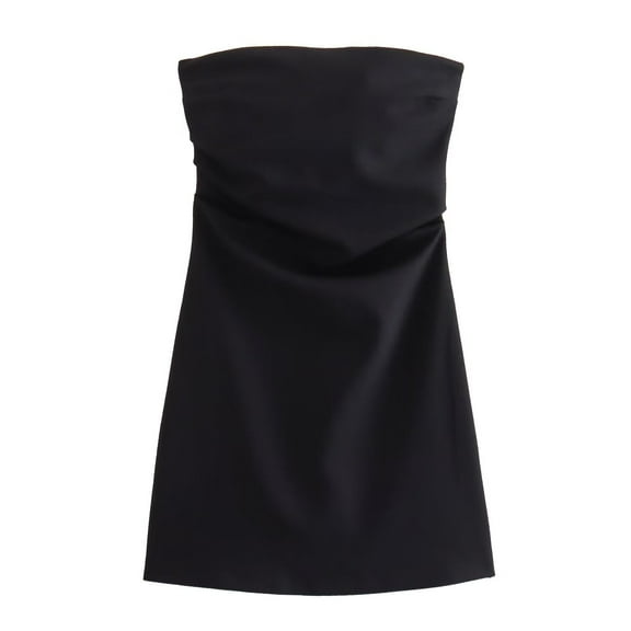 Women's Strapless Tube Cut Out Back Pleated Mini Dress Solid Color Elegant Classy Trendy Dresses