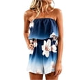 thumbnail image 1 of Women's Strapless Tube Rompers Boho Floral Vacation Jumpsuit Shorts Casual Beach Outfit (A1-Blue XL), 1 of 3