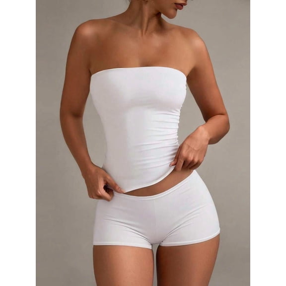 Women's Strapless Tube Top, Stretch Fitted Sleeveless Basic Bandeau Cami Top