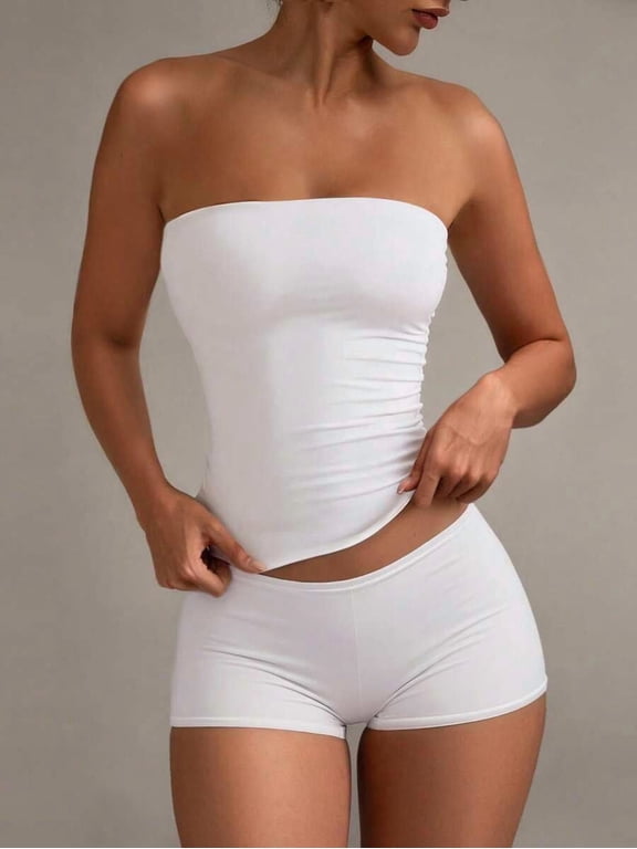 Women's Strapless Tube Top, Stretch Fitted Sleeveless Basic Bandeau Cami Top