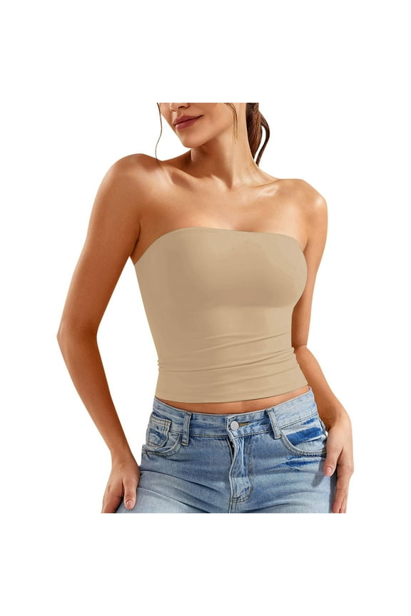 Women's Strapless Tube Tops Basic Bandeau Crop Sleeveless Backless Casual Sexy Going Out Tops
