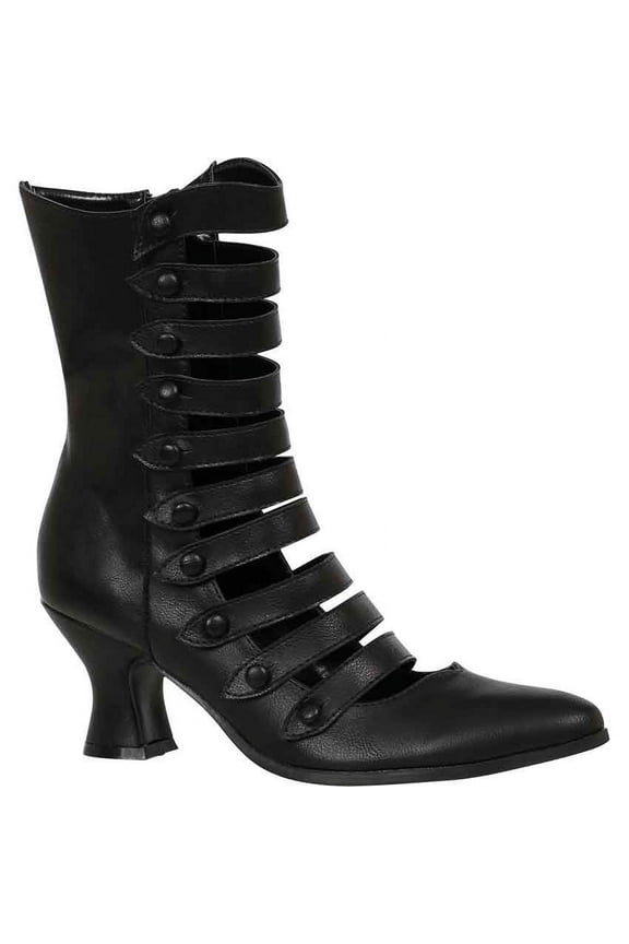 Women's Strapped Victorian Ankle Boots in Black, size: 6 | Leather by Medieval Collectibles