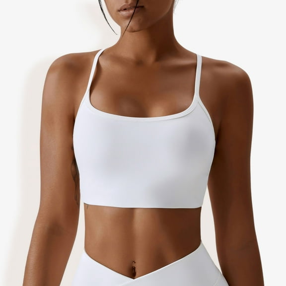 Women's Strappy Back Sports Bra with Adjustable Spaghetti Straps- X Large, White