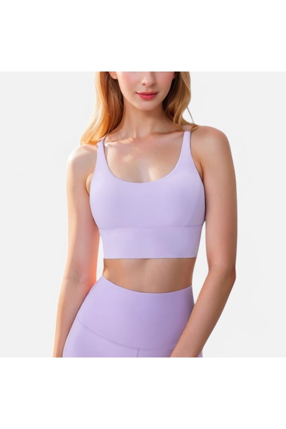 Women's Strappy Back Sports Bra with Contrast Detail and Scoop Neck - Large, Purple