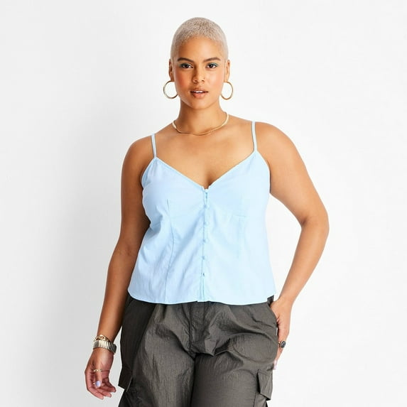 Women's Strappy Button-Front Cami - Future Collective with Alani Noelle Blue 1X