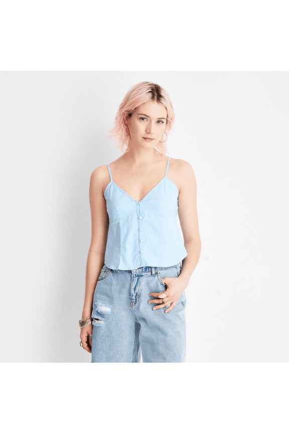 Women's Strappy Button-Front Cami - Future Collective with Alani Noelle Blue M