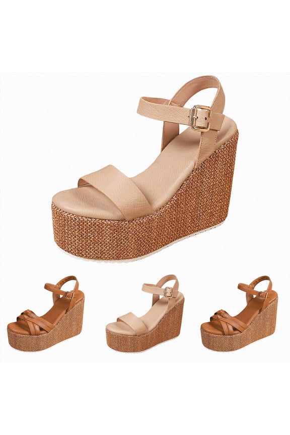 Women's Strappy Espadrilles Wedge Sandals Open Toe Platform Mules Summer Breathable Beach Casual Dressy Shoes Khaki Size 8