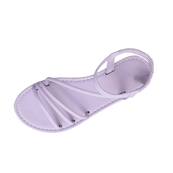 Women's Strappy Flat Sandals, Comfortable Elastic Strap Sandals, Round Toe Summer Slides for Walking, Beach & Travel