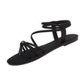thumbnail image 1 of Women's Strappy Flat Sandals Open Toe Ankle Strap Summer Beach Thong Slides Vacation Shoes Casual Solid Color Round Toe Soft Sole Flat Sandals, 1 of 8