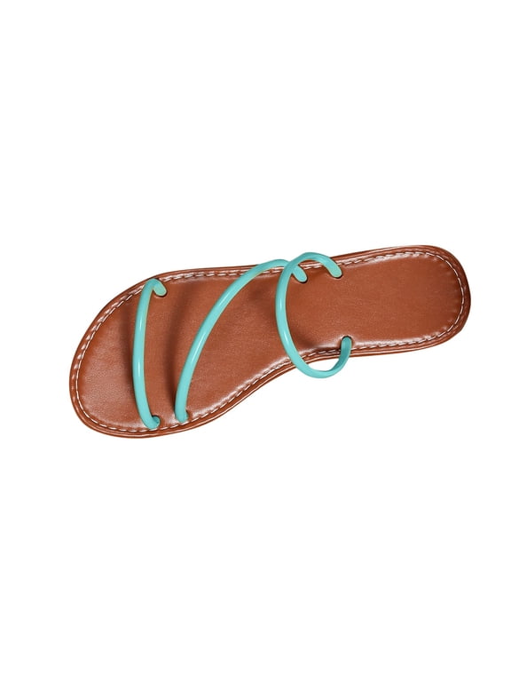 Women's Strappy Flat Sandals Slip On Slides Toe Ring Slippers with Cross Strap Comfortable Open Toe Summer Flats Shoes Green Women Sandal