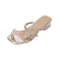 thumbnail image 1 of Women's Strappy Heels Block Open Toe Low Heel Chunky Mules Sandals Dress Shoes Rhinestone Shoes Summer Comfortable Transparent Heel Sandals, 1 of 9