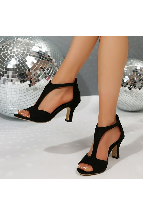 Women's Strappy Heels Round Open Toe Stiletto High Heeled Sandals for Women Dressy Black 8.5