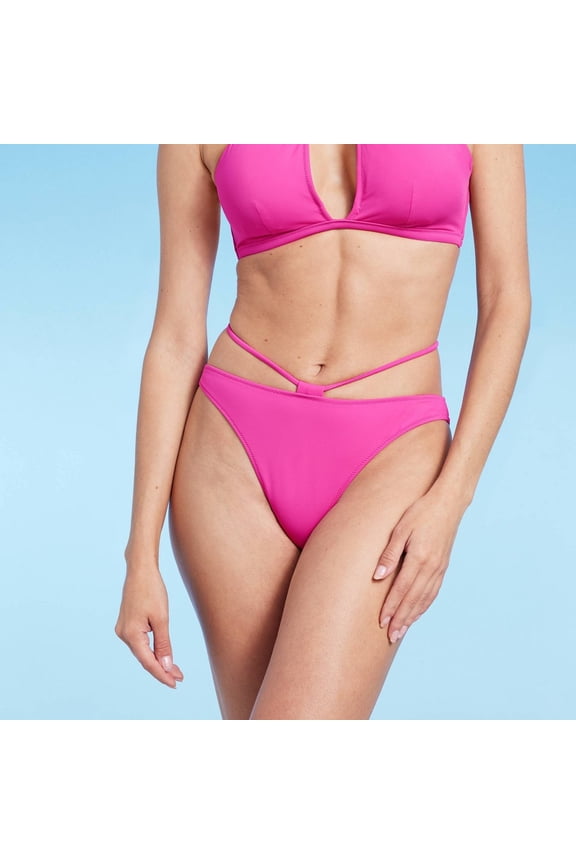 Women's Strappy High Leg Extra Cheeky Bikini Bottom - Shade & Shore Pink M