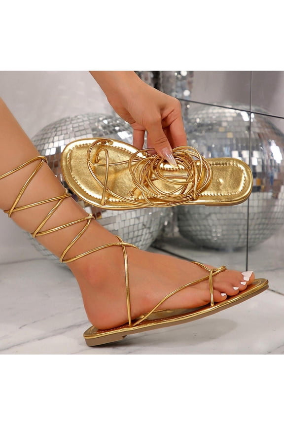 Women's Strappy Open Toe Wrap Summer Dressy Flat Sandals Lace Up