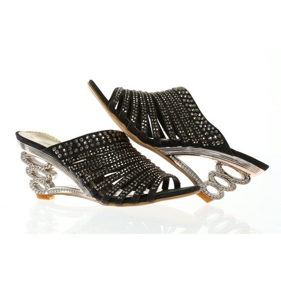 Women's Strappy Rhinestone Slide Dress Sandal-Black-9