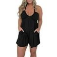thumbnail image 1 of Women's Strappy Sleeveless Jumpsuit Elastic Waist Rompers Wide Leg Overall With Dual Pockets Lightweight Short Jumpsuits Summer Beach Vacation Clothes Casual Outfit, 1 of 7