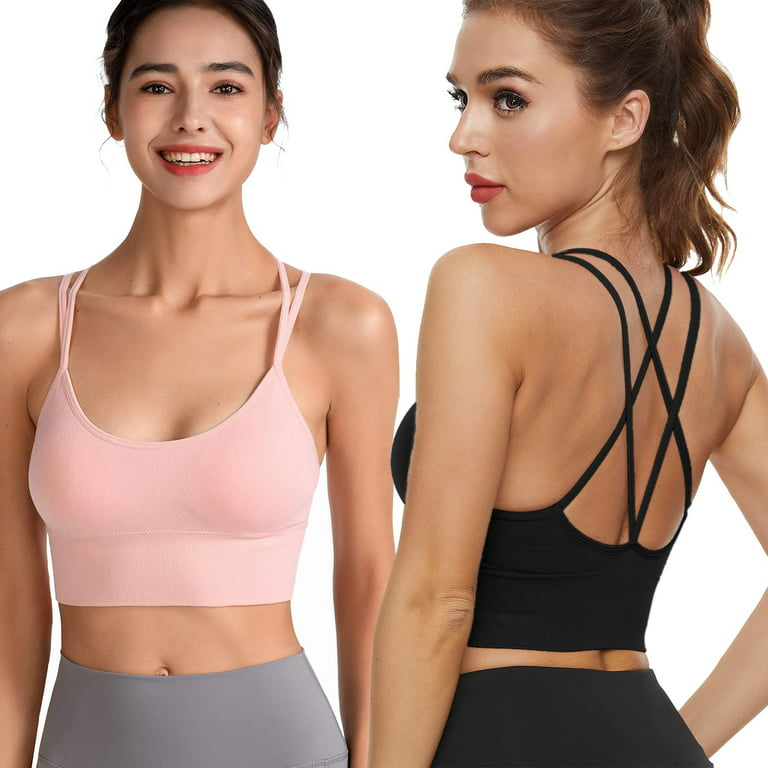 Women's Strappy Sports Bra, Criss Cross Back Bra, Padded Support Yoga Bra  for Indoor Outdoor Running Fitness, S Size, 2 Pack 