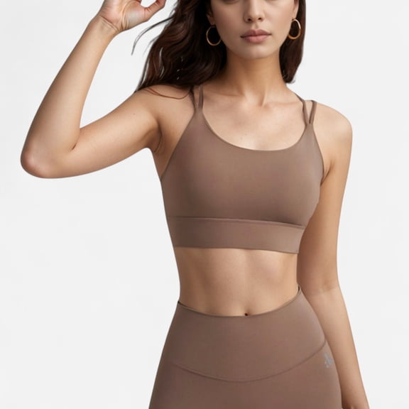 Women's Strappy Sports Bra with Double Strap Detail for Flexible Low to Medium Impact Support - Small, Beige